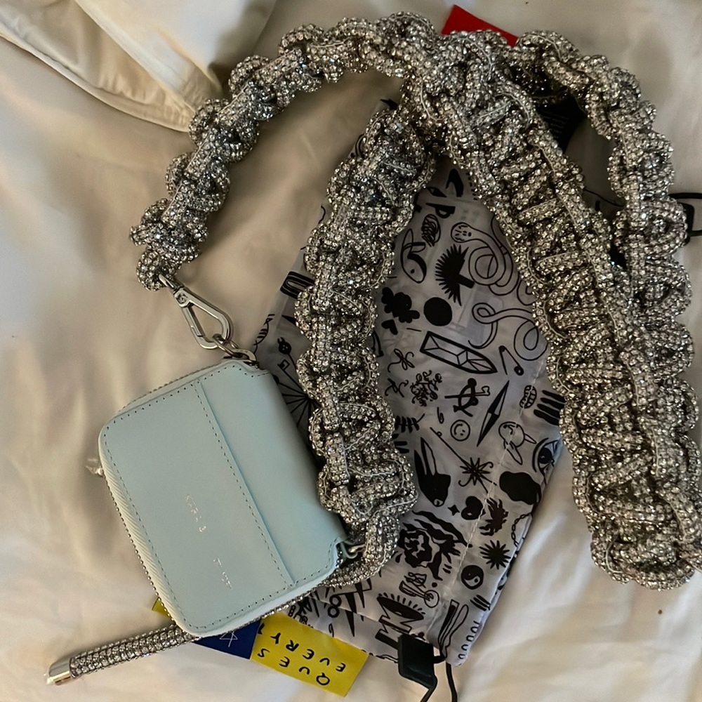 Kara mint card holder bag with diamond chain